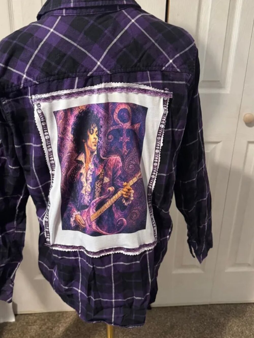 Prince Upcycled Back Graphic on Men’s XL Flannel